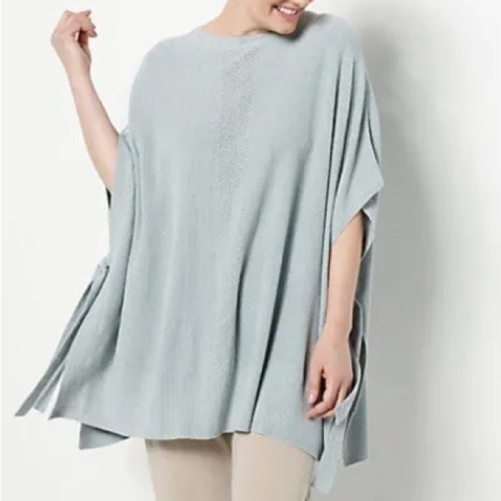 Barefoot Dreams Cozy Chic Hi Lo Poncho‎ with Side Tie 1X Blue Ice